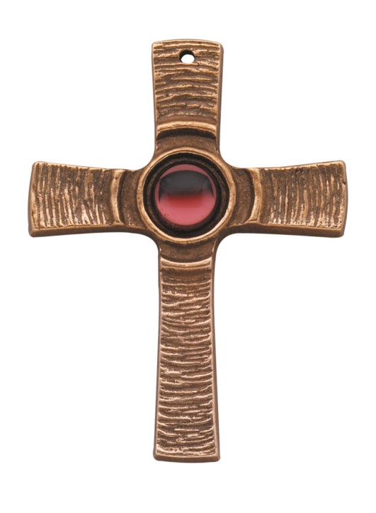 Schmuckkreuz mit rotem Glasstein