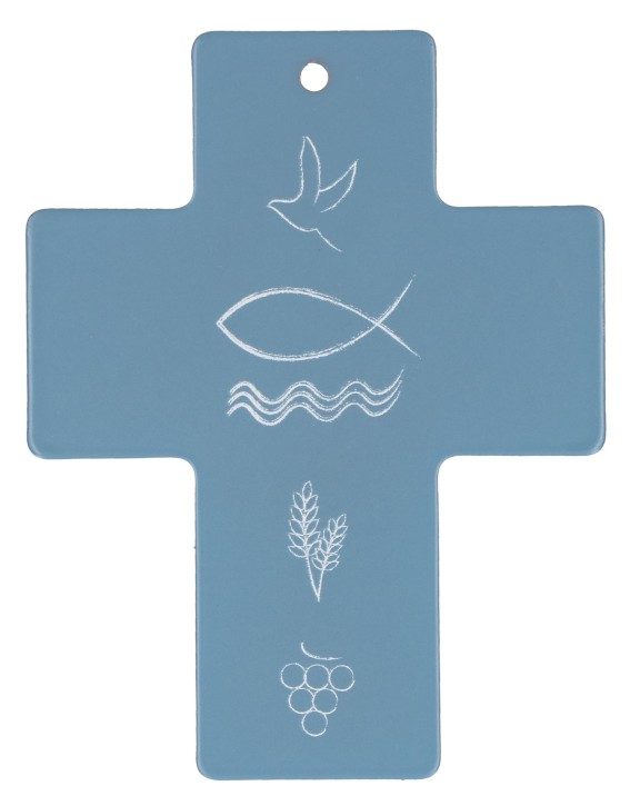 Symbolkreuz Edelstahl blau